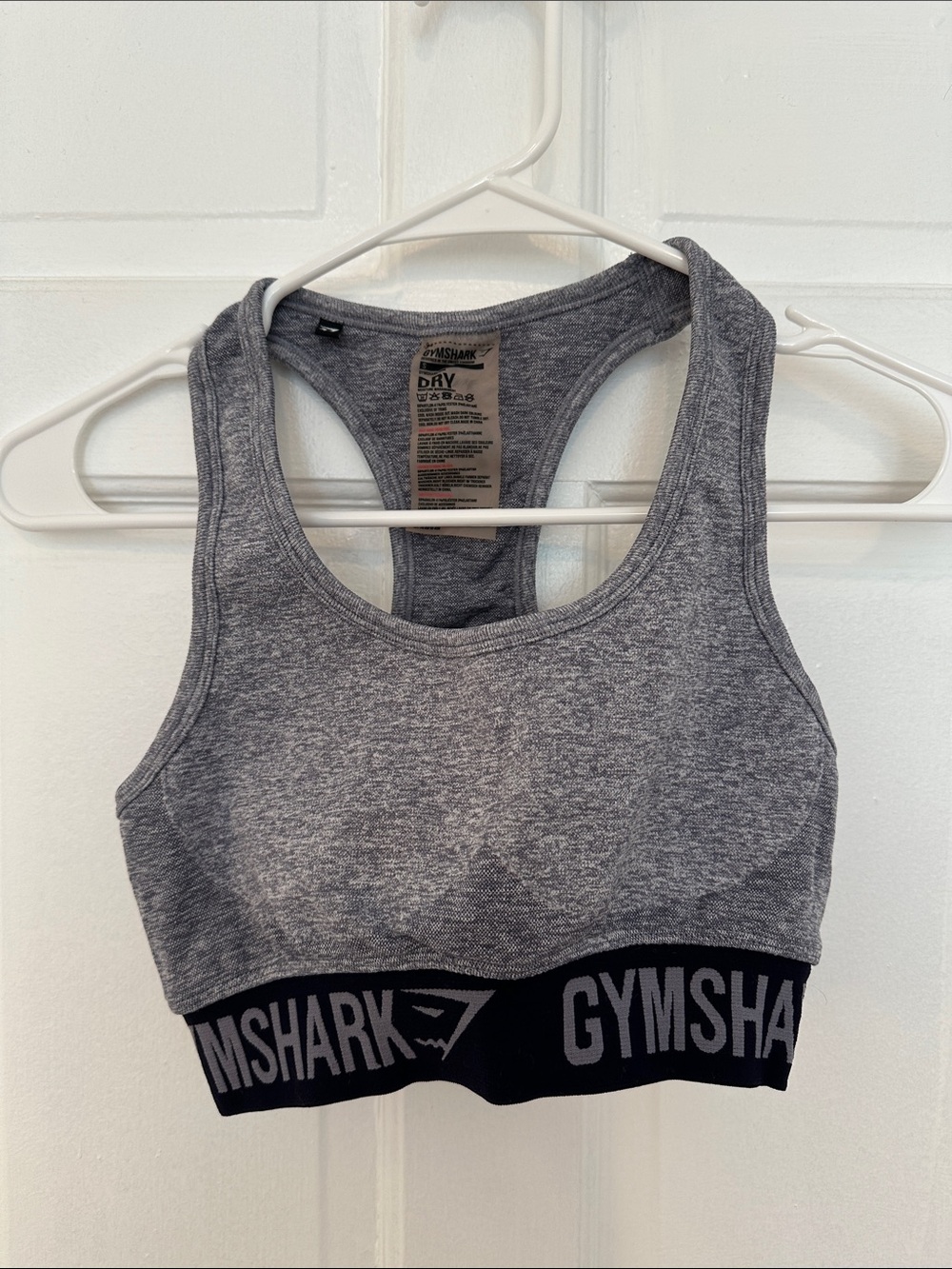 Gymshark marbled blue/Grey Seamless Racerback Sports Bra with Black Branded Band